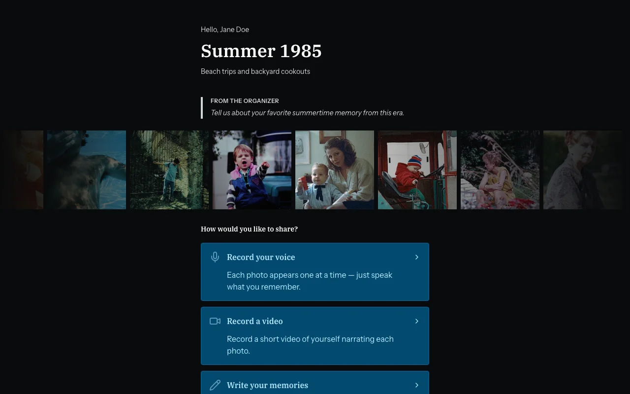 Contributor landing page showing event photos ready to annotate